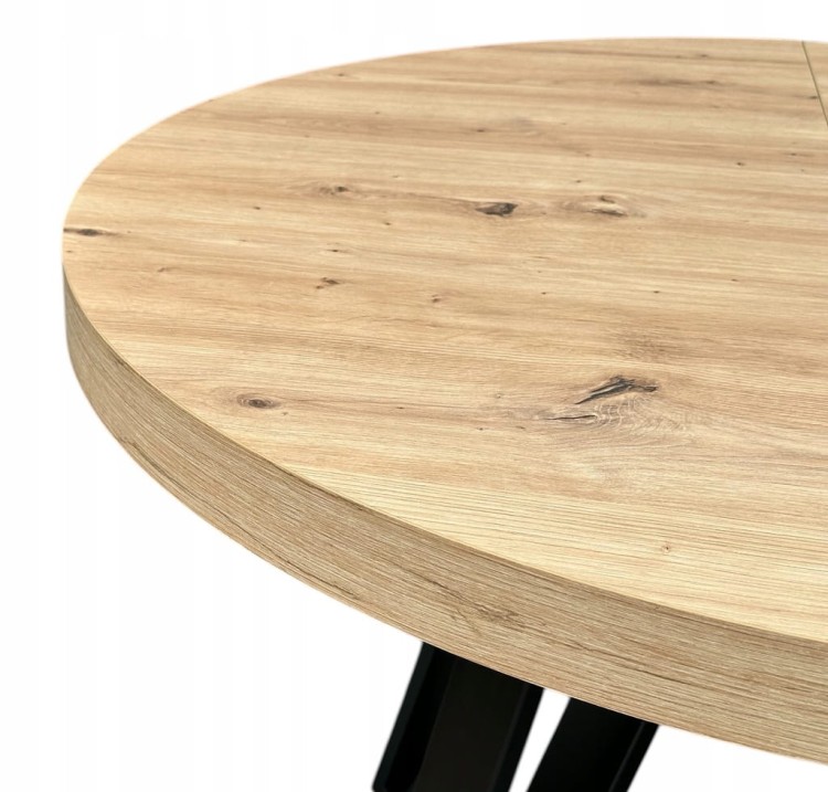 Stół okrągły Dąb Artisan + Czarny Metal Industrial Ø90 rozsuwany do 190 cm