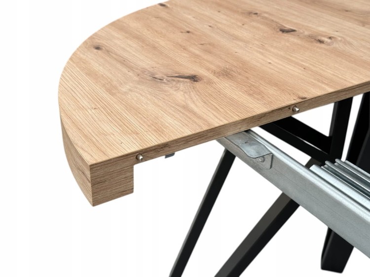 Stół okrągły Dąb Artisan Ø110 rozkładany do 210 cm Nogi Czarny Metal IND
