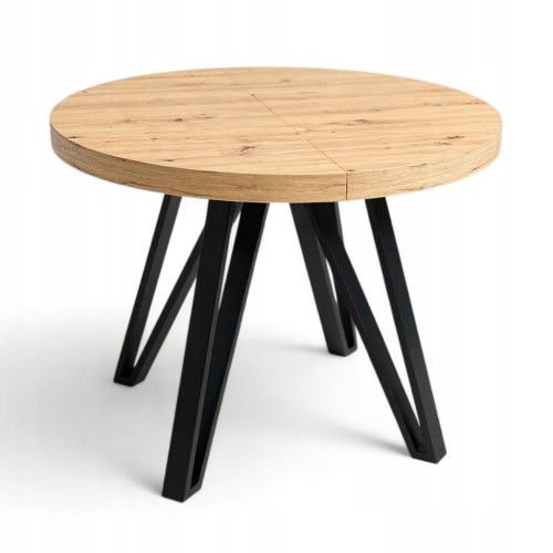 Stół okrągły Dąb Artisan Ø110 rozkładany do 310 cm Nogi Czarny Metal IND