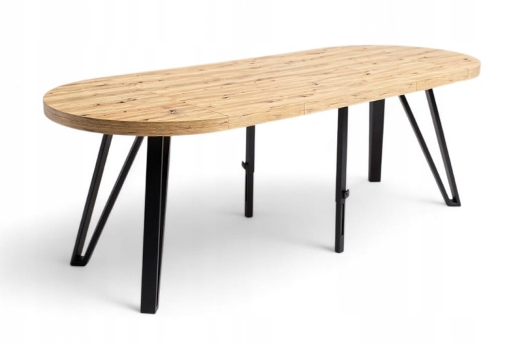 Stół okrągły Dąb Artisan Ø110 rozkładany do 310 cm Nogi Czarny Metal IND