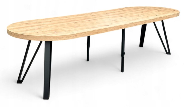 Stół okrągły Dąb Artisan Ø110 rozkładany do 310 cm Nogi Czarny Metal IND
