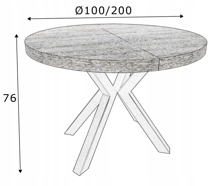Stół okrągły Dąb Artisan Ø100 rozkładany do 200 cm Nogi Czarne Metal X
