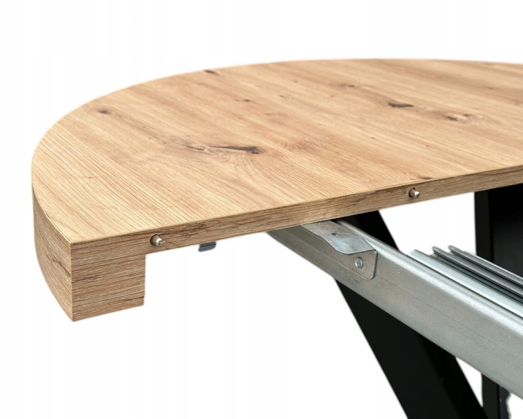 Stół duży okrągły Dąb Artisan Ø110 rozkładany do 310 cm Nogi Metal X Czarne