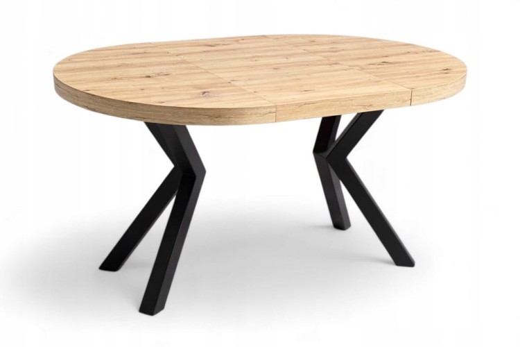 Stół duży okrągły Dąb Artisan Ø110 rozkładany do 310 cm Nogi Metal X Czarne