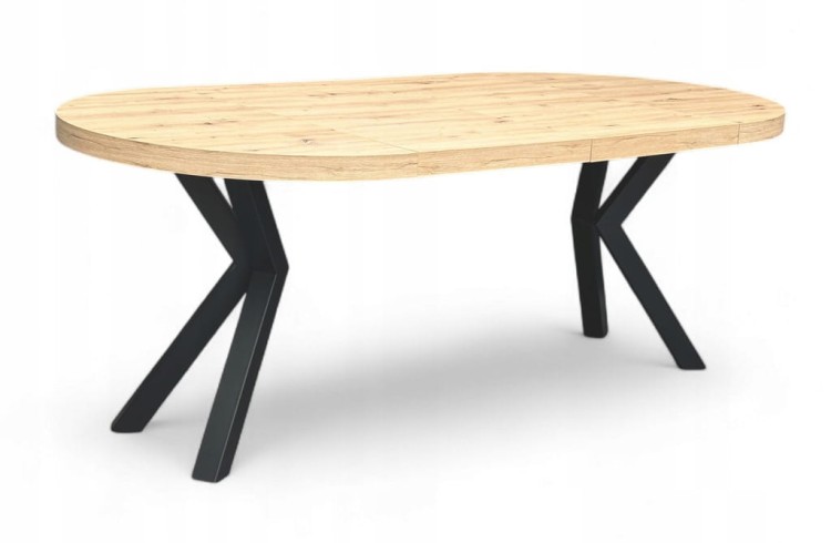 Stół duży okrągły Dąb Artisan Ø110 rozkładany do 310 cm Nogi Metal X Czarne