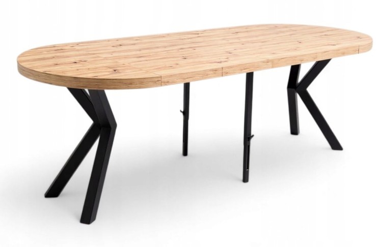 Stół duży okrągły Dąb Artisan Ø110 rozkładany do 310 cm Nogi Metal X Czarne