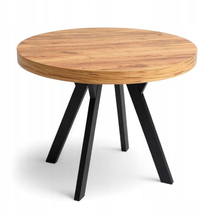 Stół okrągły rozkładany Ø110/210 cm DĄB CRAFT + 6 Krzeseł Velvet Czarny