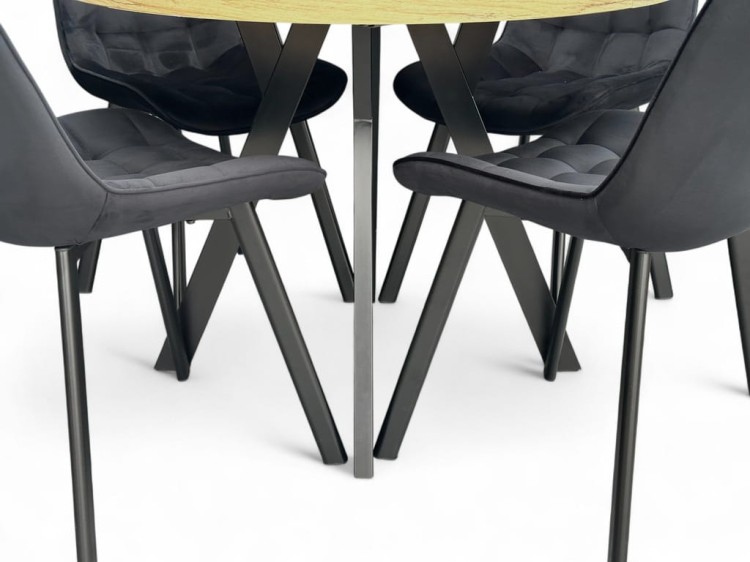 Stół okrągły rozkładany Ø110/210 cm DĄB CRAFT + 6 Krzeseł Velvet Czarny
