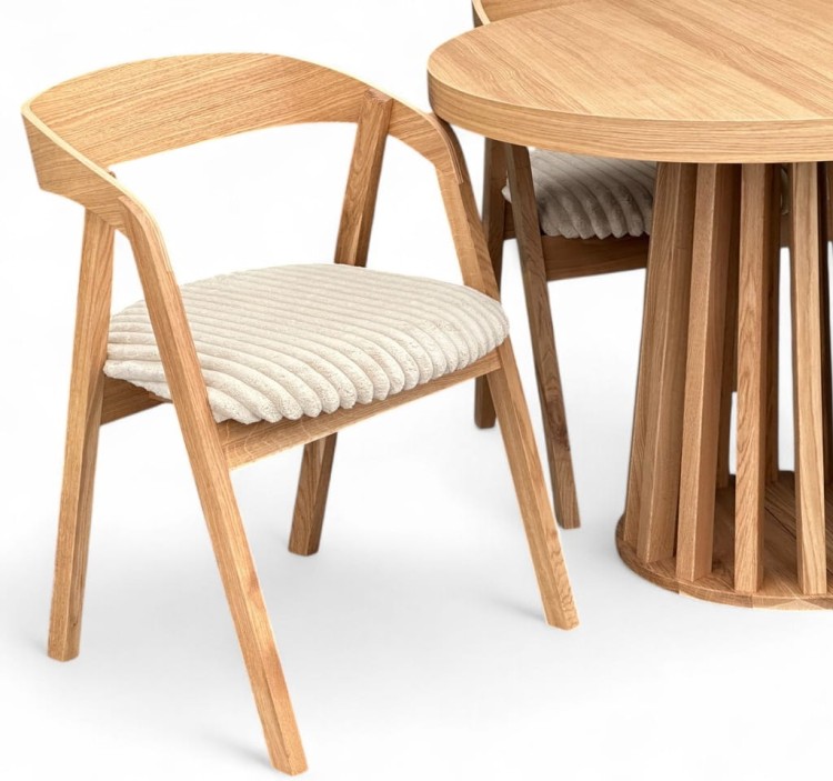 Stół okrągły LAMEL fornir 100/200 cm + krzesła 6 szt dębowe sztaplowane