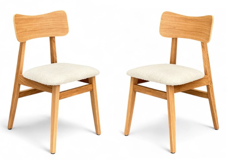 Krzesło dębowe 4 sztuki tkanina szenil beżowa AGATA II drewniane