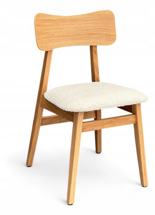 Krzesło dębowe 4 sztuki tkanina szenil beżowa AGATA II drewniane