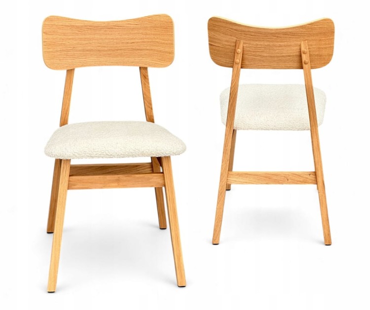 Krzesło dębowe 4 sztuki tkanina szenil beżowa AGATA II drewniane