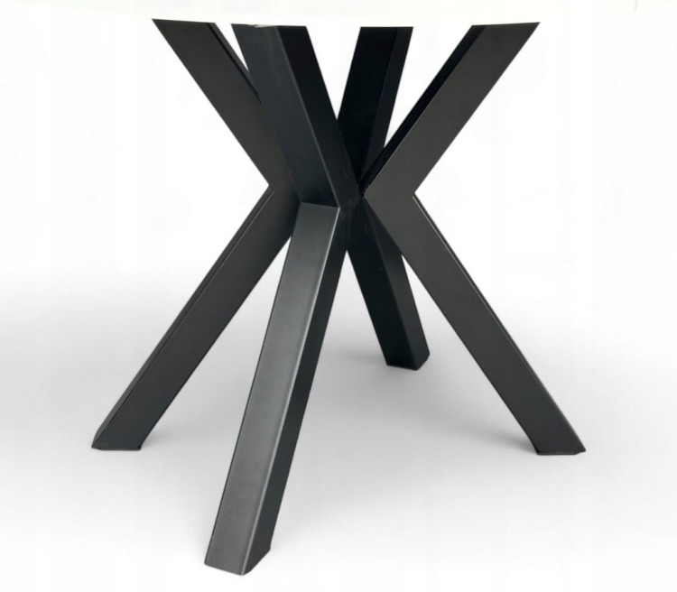 Stół biały okrągły rozkładany 110/210 cm nogi X czarne + maskownica