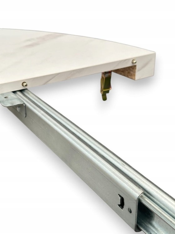 Stół okrągły rozkładany 110/210 cm nogi X złote + biały marmur + maskownica