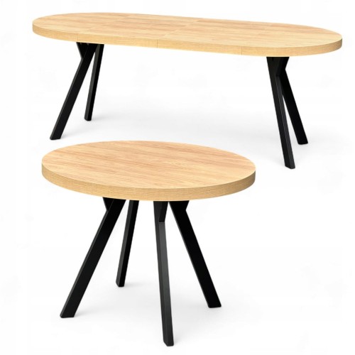 Stół okrągły Dąb Hikora Egger Ø110 rozkładany do 210 cm Nogi Czarny Metal Y