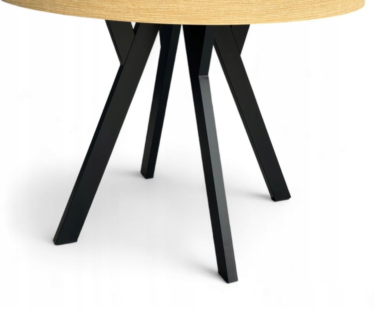 Stół okrągły Dąb Hikora Egger Ø110 rozkładany do 210 cm Nogi Czarny Metal Y