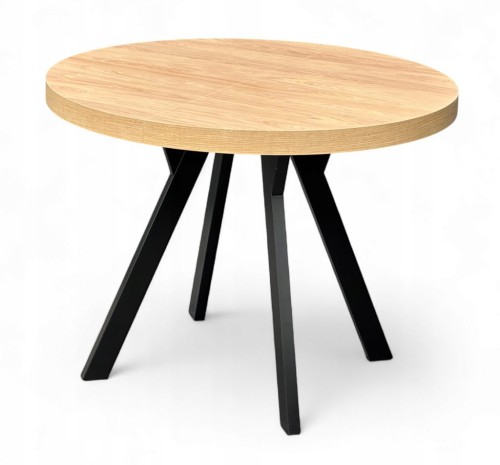 Stół okrągły Dąb Hikora Egger Ø100 rozkładany do 200 cm Nogi Czarny Metal Y