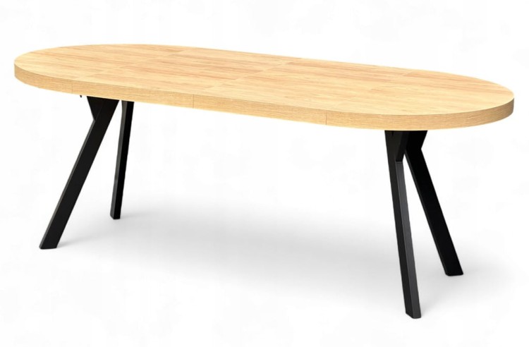 Stół okrągły Dąb Hikora Egger Ø100 rozkładany do 200 cm Nogi Czarny Metal Y
