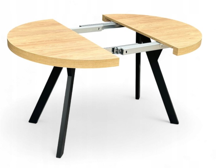 Stół okrągły Dąb Hikora Egger Ø90 rozkładany do 190 cm Nogi Czarny Metal Y