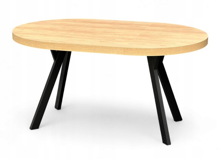 Stół okrągły Dąb Hikora Egger Ø90 rozkładany do 190 cm Nogi Czarny Metal Y
