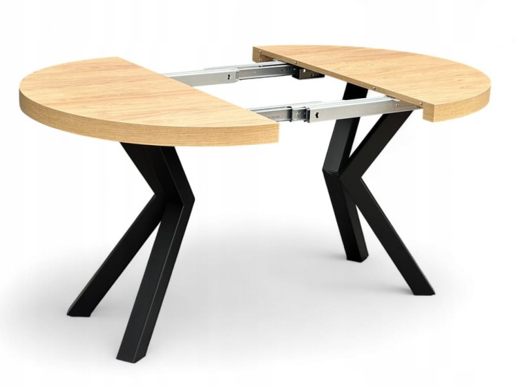 Stół duży okrągły Dąb HIKORA Ø110 rozkładany do 310 cm Nogi Czarne Metal X