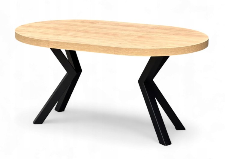 Stół duży okrągły Dąb HIKORA Ø110 rozkładany do 310 cm Nogi Czarne Metal X