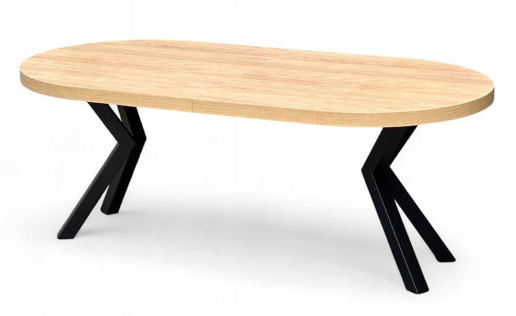 Stół duży okrągły Dąb HIKORA Ø110 rozkładany do 310 cm Nogi Czarne Metal X