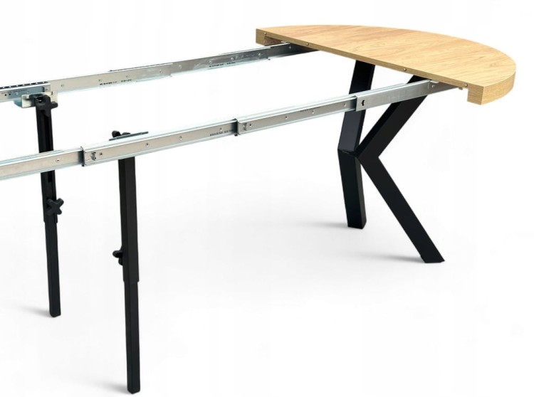 Stół duży okrągły Dąb HIKORA Ø110 rozkładany do 310 cm Nogi Czarne Metal X