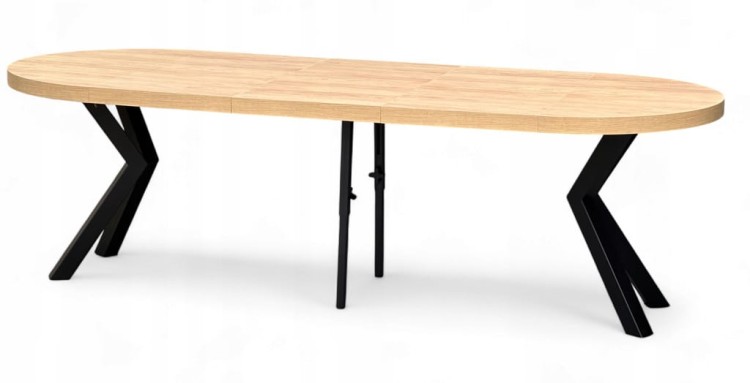 Stół duży okrągły Dąb HIKORA Ø110 rozkładany do 310 cm Nogi Czarne Metal X