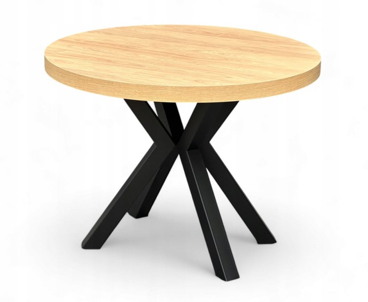 Stół duży okrągły Dąb HIKORA Ø100 rozkładany do 300 cm Nogi Czarne Metal X