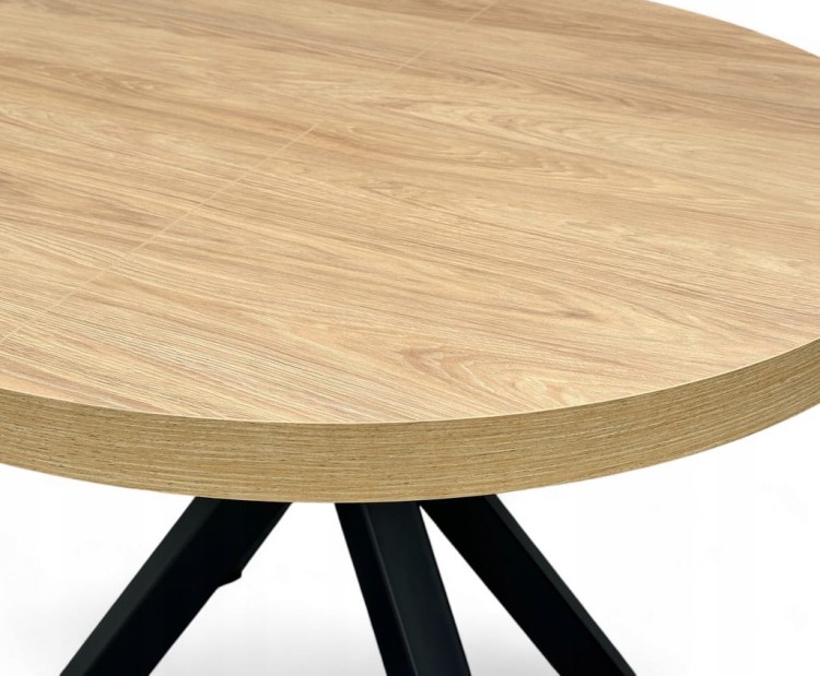 Stół okrągły Dąb HIKORA Ø110 rozkładany do 210 cm Nogi Czarne Metal X