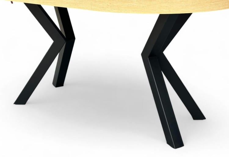 Stół okrągły Dąb HIKORA Ø100 rozkładany do 200 cm Nogi Czarne Metal X