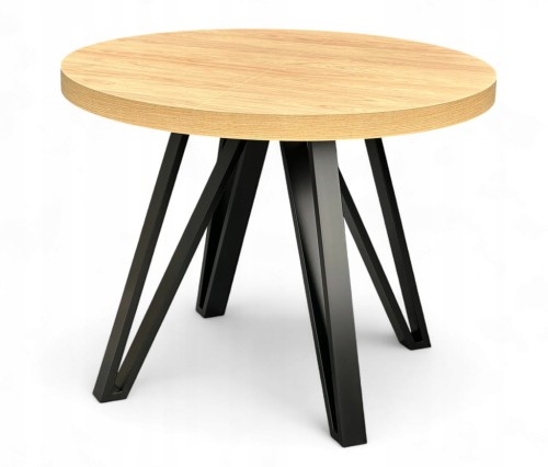 Stół okrągły Dąb HIKORA EGGER Ø100 rozkładany do 300 cm Nogi Czarny Metal