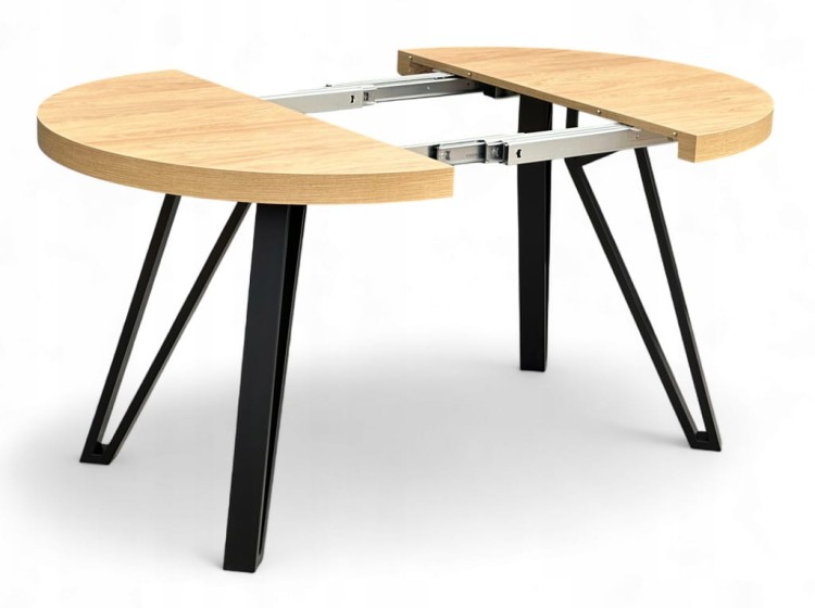 Stół okrągły Dąb HIKORA EGGER Ø100 rozkładany do 300 cm Nogi Czarny Metal