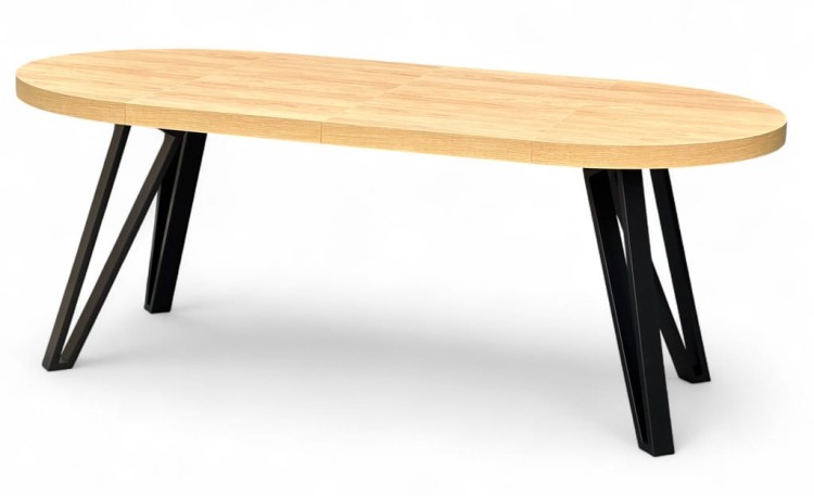 Stół okrągły Dąb HIKORA EGGER Ø100 rozkładany do 300 cm Nogi Czarny Metal