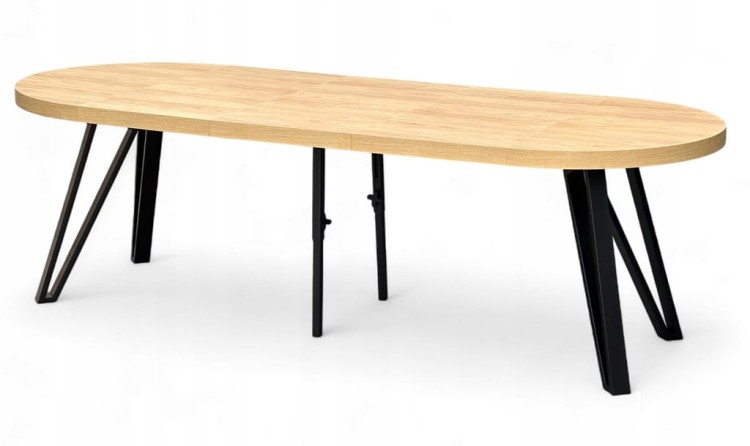 Stół okrągły Dąb HIKORA EGGER Ø100 rozkładany do 300 cm Nogi Czarny Metal