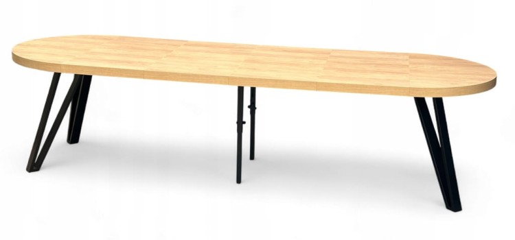 Stół okrągły Dąb HIKORA EGGER Ø100 rozkładany do 300 cm Nogi Czarny Metal