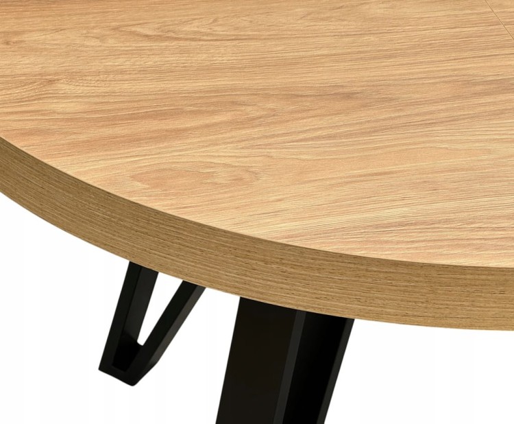 Stół okrągły Dąb HIKORA EGGER Ø110 rozkładany do 210 cm Nogi Czarny Metal