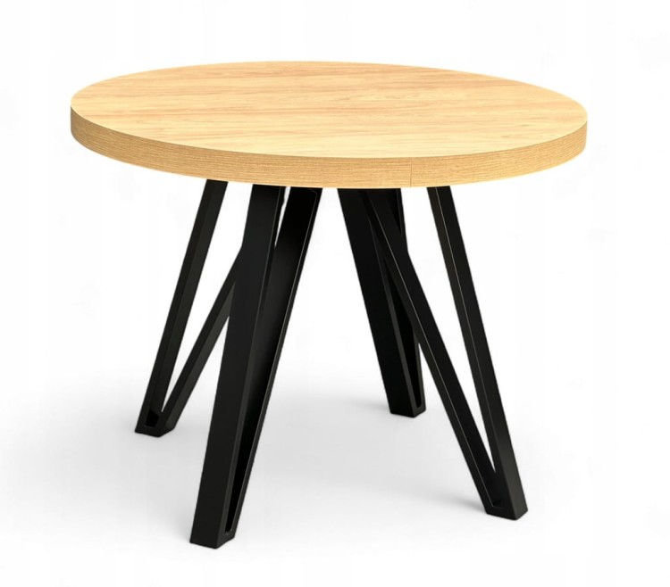 Stół okrągły Dąb HIKORA EGGER Ø100 rozkładany do 200 cm Nogi Czarny Metal