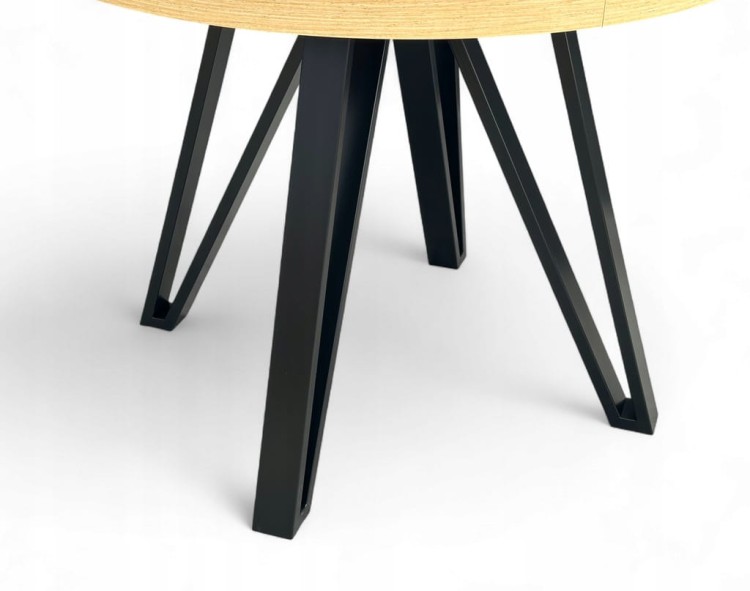 Stół okrągły Dąb HIKORA EGGER Ø100 rozkładany do 200 cm Nogi Czarny Metal