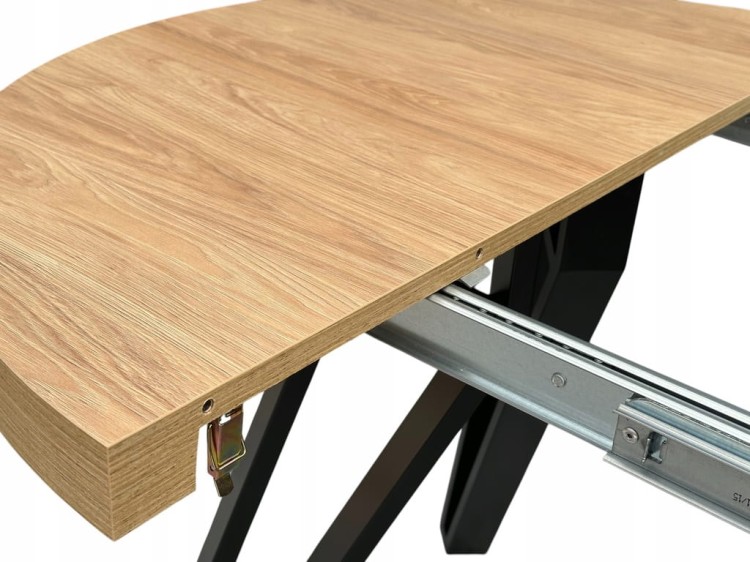 Stół okrągły Dąb HIKORA EGGER Ø90 rozkładany do 190 cm Nogi Czarny Metal