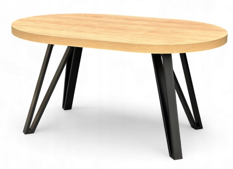 Stół okrągły Dąb HIKORA EGGER Ø90 rozkładany do 190 cm Nogi Czarny Metal