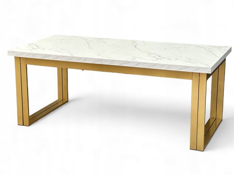 Stół Duży Złoty + Marmur Biały 100x200 rozkładany do 400 cm Metalowe Nogi