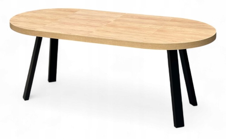 Stół rozkładany EGGER hikora okrągły Ø90/190 cm nogi metalowe czarne