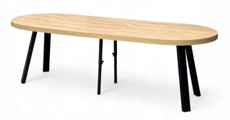 Stół rozkładany EGGER hikora okrągły Ø100/300 cm nogi metalowe czarne