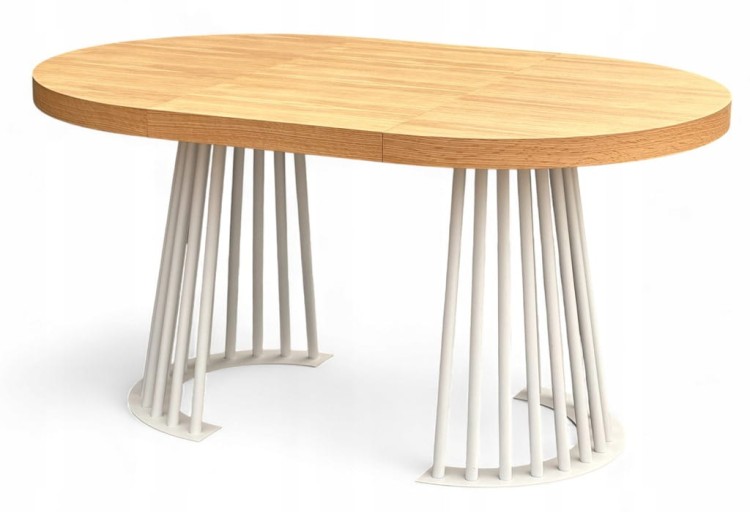 Stół fornirowany o średnicy 110 rozkładany do 210 cm LAMEL biały metalowy