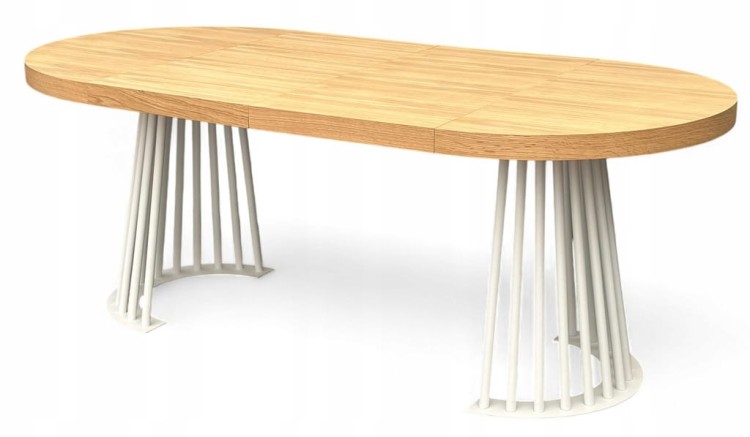 Stół fornirowany o średnicy 110 rozkładany do 210 cm LAMEL biały metalowy