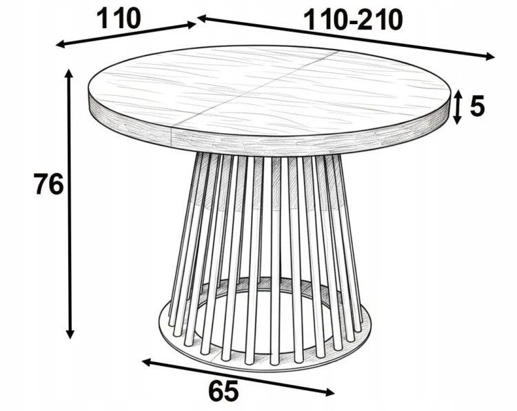 Stół fornirowany o średnicy 110 rozkładany do 210 cm LAMEL biały metalowy