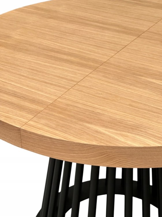 Stół fornirowany o średnicy 100 rozkładany do 200 cm LAMEL czarny metalowy