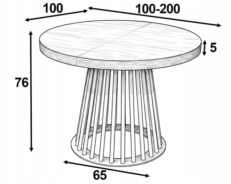 Stół fornirowany o średnicy 100 rozkładany do 200 cm LAMEL czarny metalowy